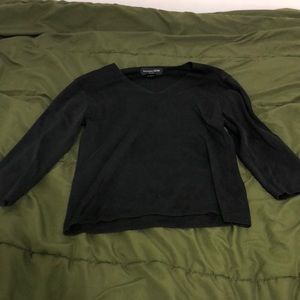 Nylon and Silk Black VNeck Cropped Black Shirt